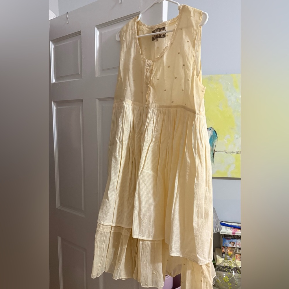 LES OURS Victorian inspired Cream Sleeveless linen & organza dress
